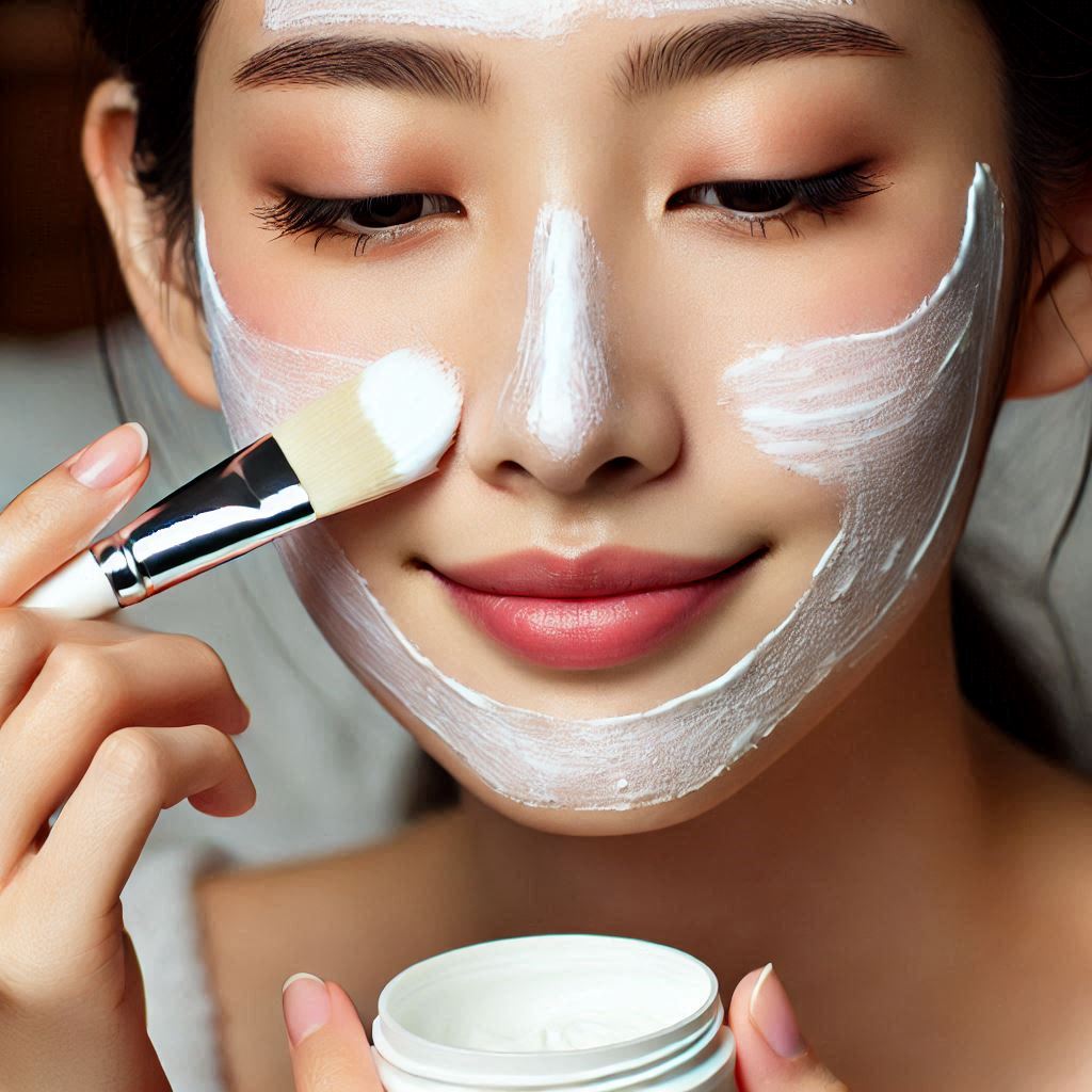 woman applying white scrub on nose