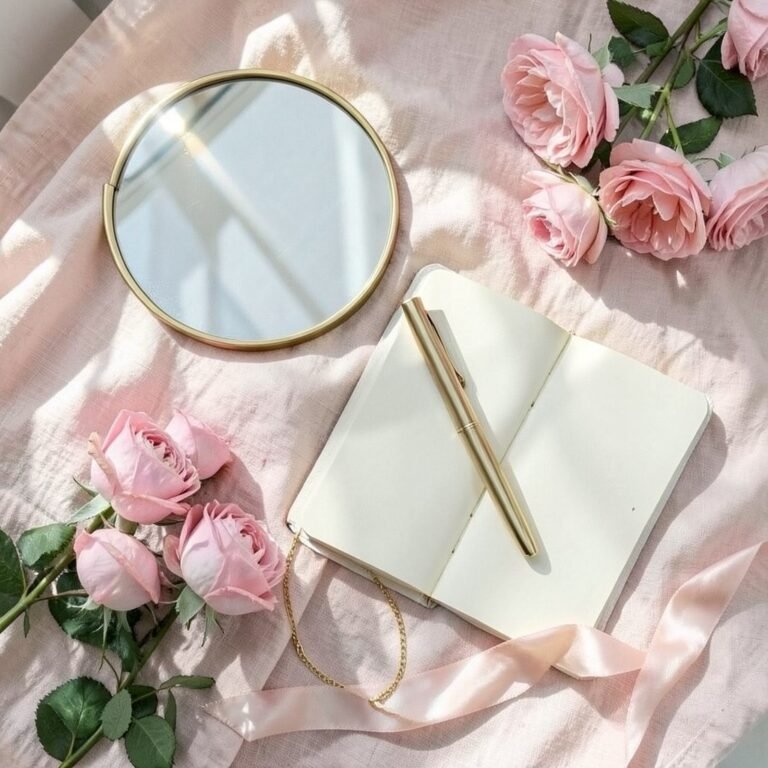 Exit Your Insecure Girl Era - self-love mirror flat lay