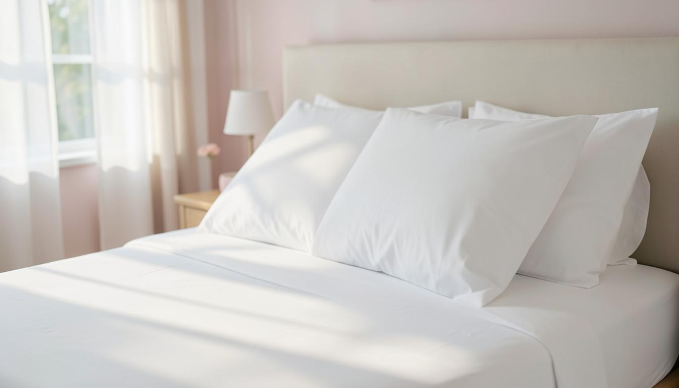 Clean white pillowcases on bed