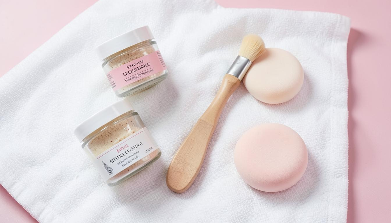 Exfoliating scrub jars brush and sponge