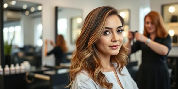 Woman getting a new hairstyle at a modern salon