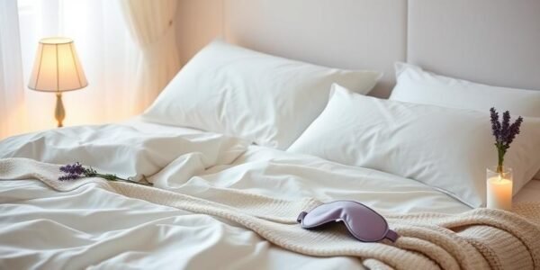 Peaceful bedroom with soft pillows and candles for good sleep hygiene