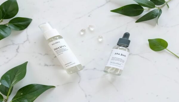 Skincare products with AHA BHA toner for chemical exfoliation facial hair removal