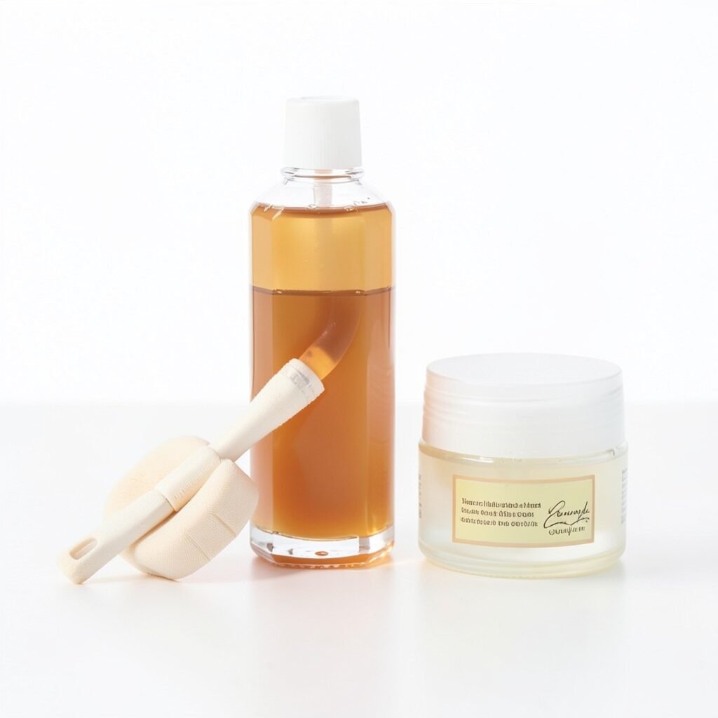 Safe tanning routine with lotion and applicator mitt