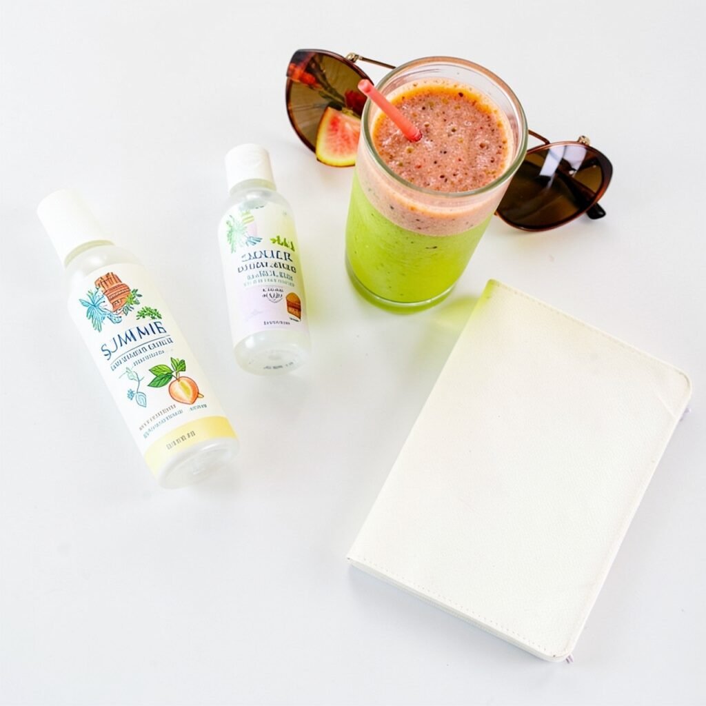 Summer glow up tips flat lay