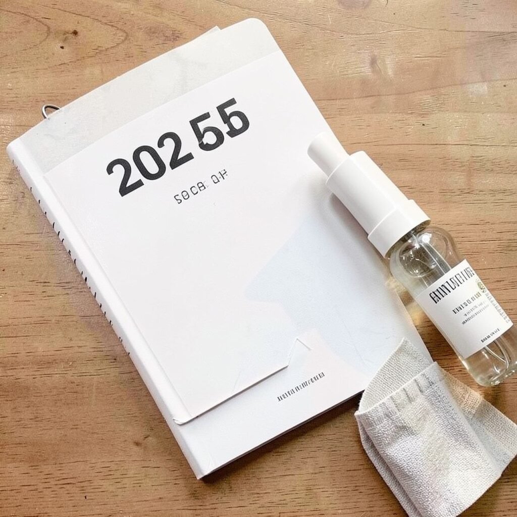 2025 glow up habits planner flat lay