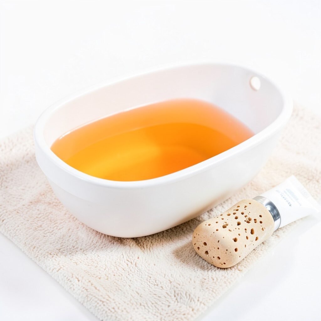 Self-care Sunday foot routine with basin and cream