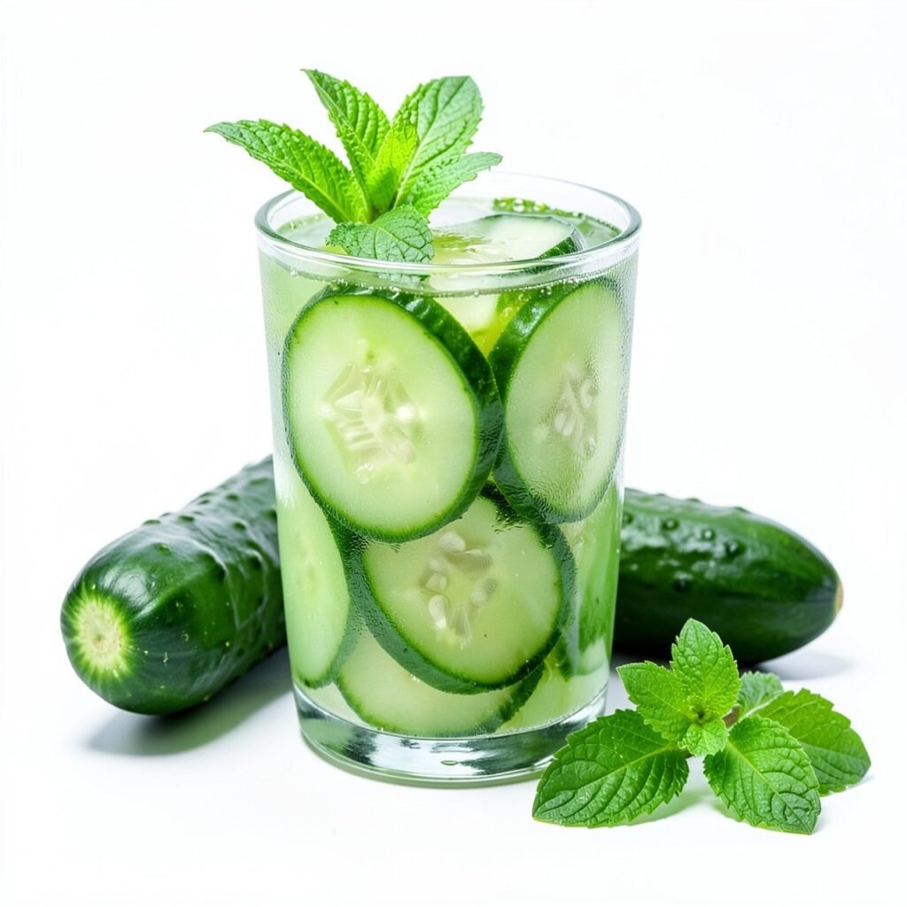 Cucumber detox water with fresh cucumber slices and mint for hydration