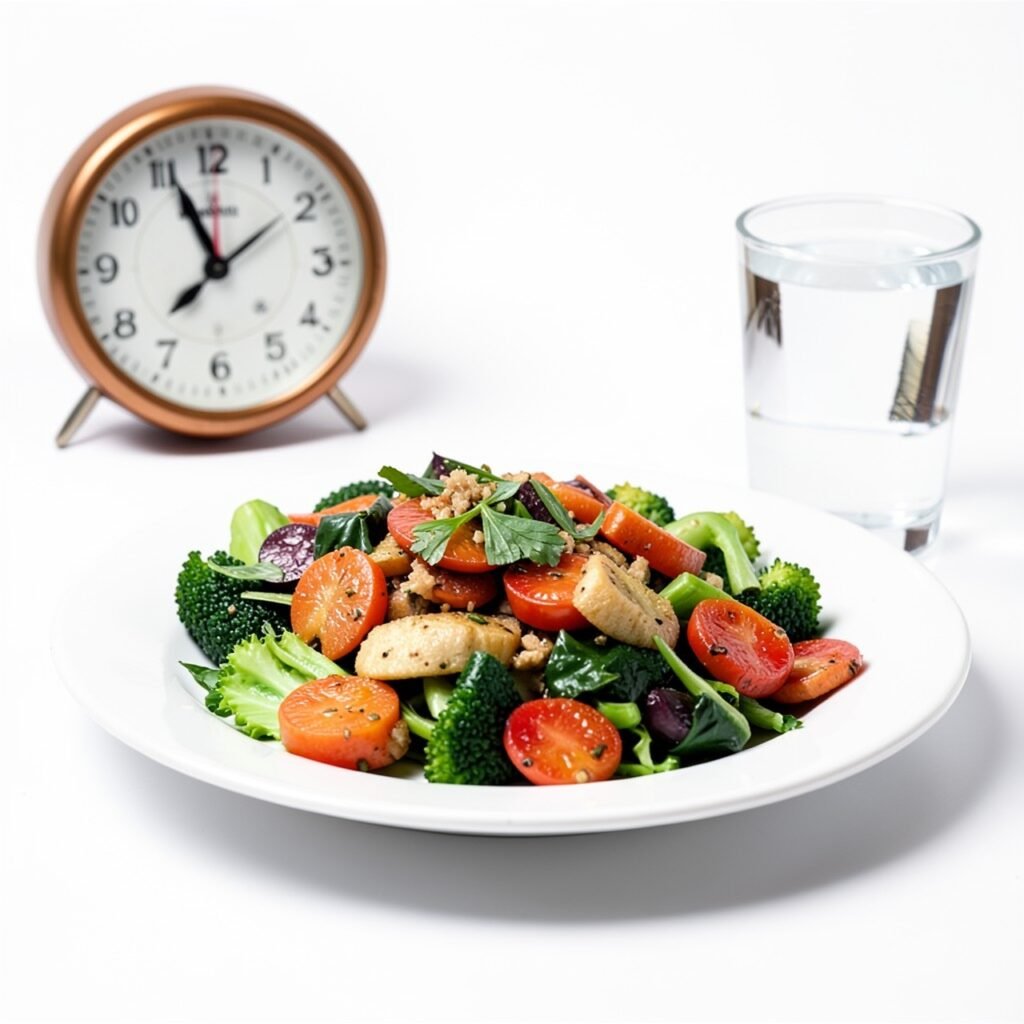 Best times to eat healthy meal flat lay