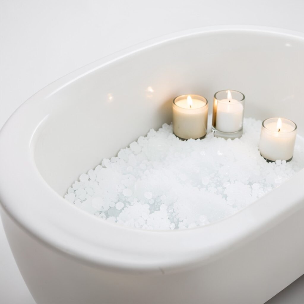 Epsom salt bath benefits flat lay