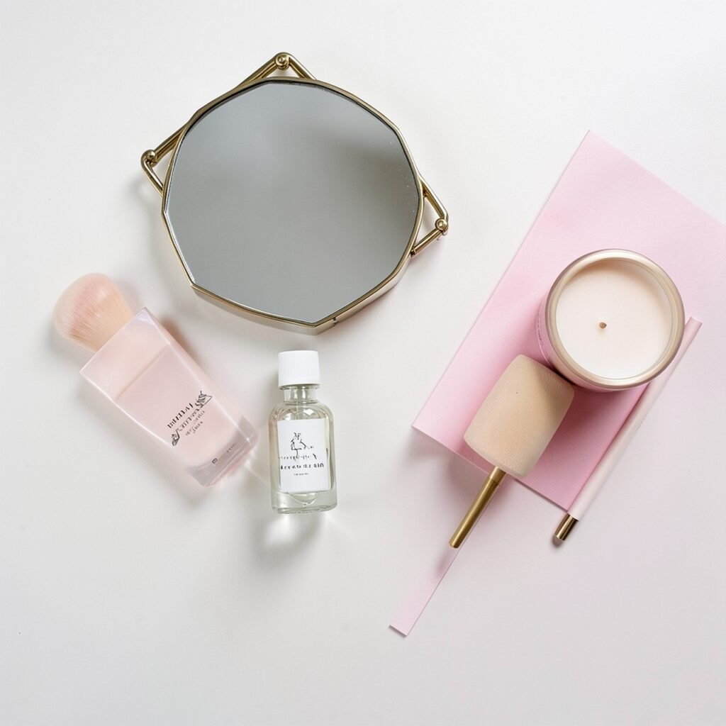 Glow up time beauty and self-care flat lay