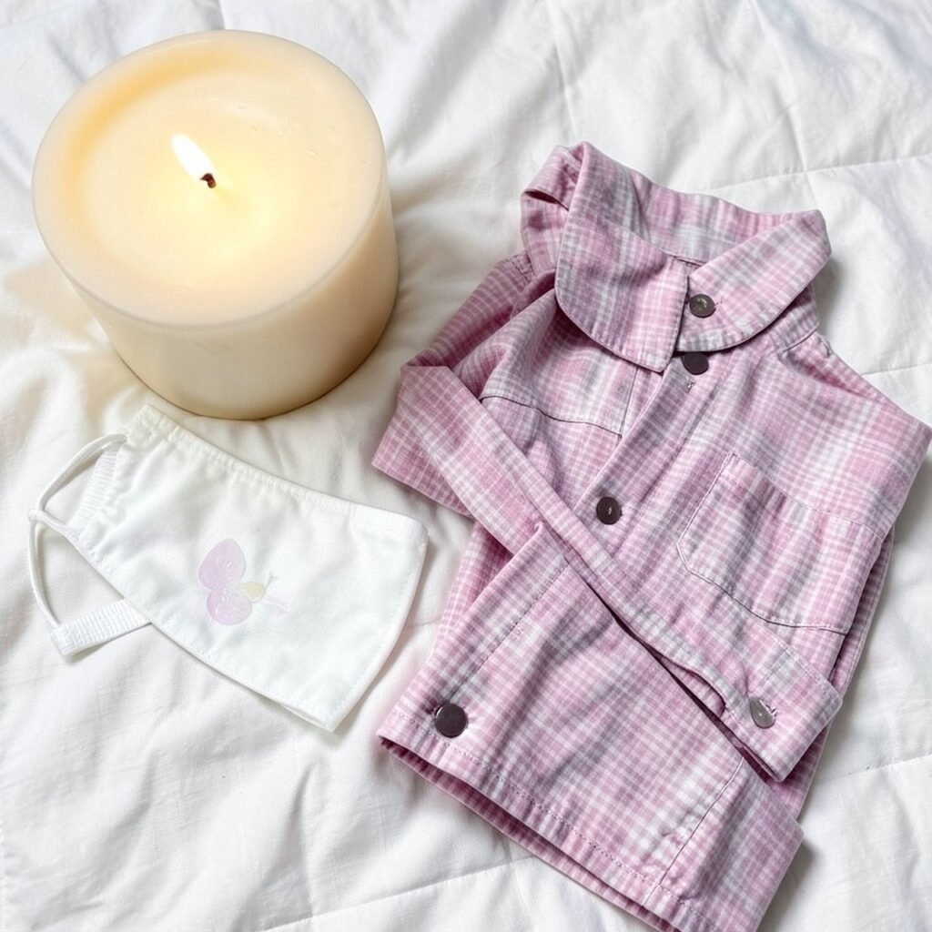 Relaxing self-care night routine flat lay