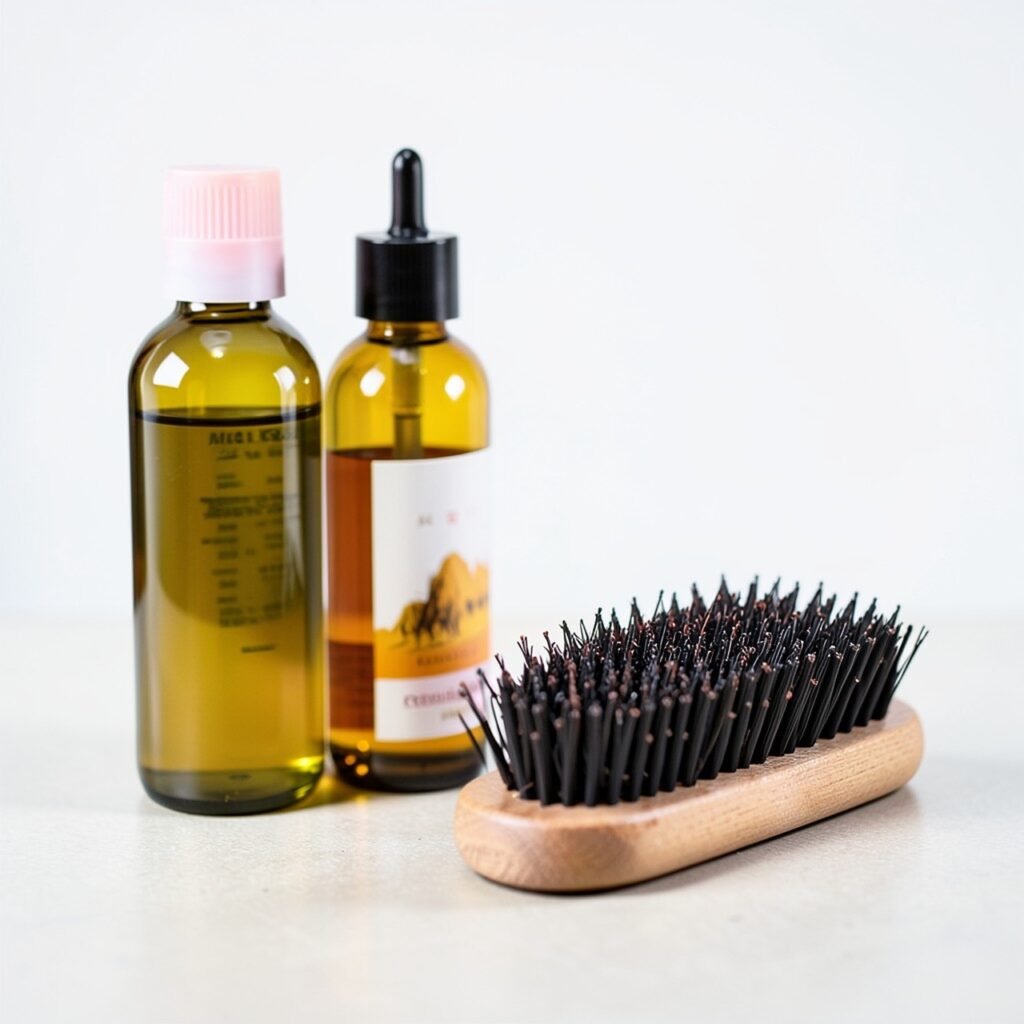 Secrets for thicker hair naturally flat lay