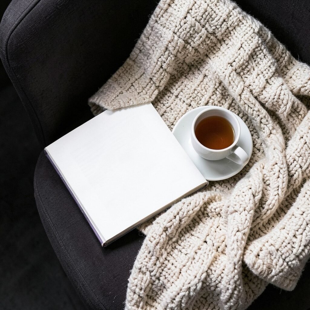 Cozy alone time with book and tea